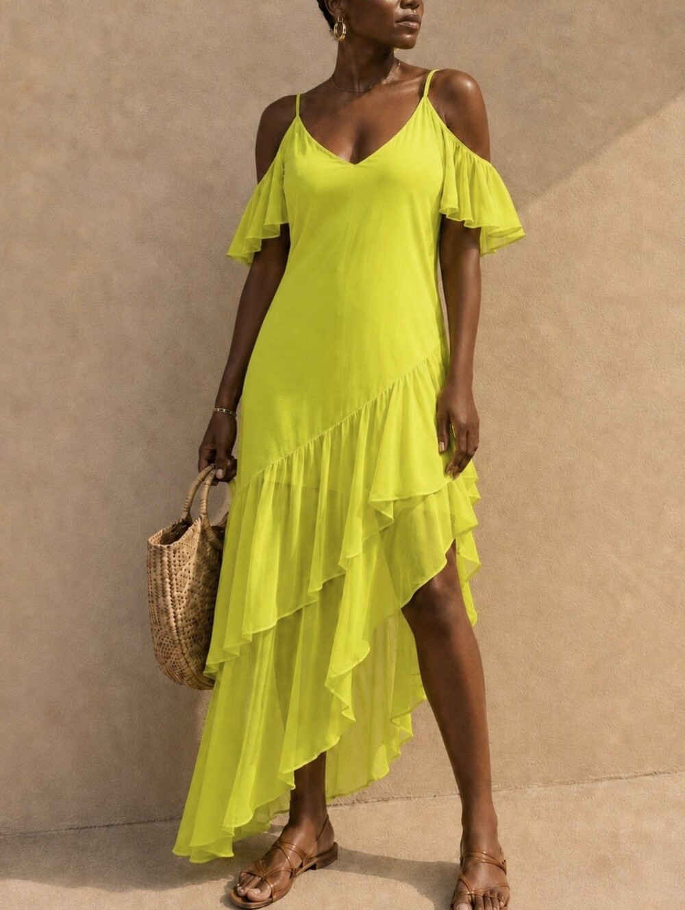 Open Shoulder Asymmetrical Hem Dress